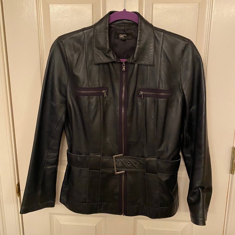 Black Leather Jacket By Philippe ADEC (Paris) Size 6